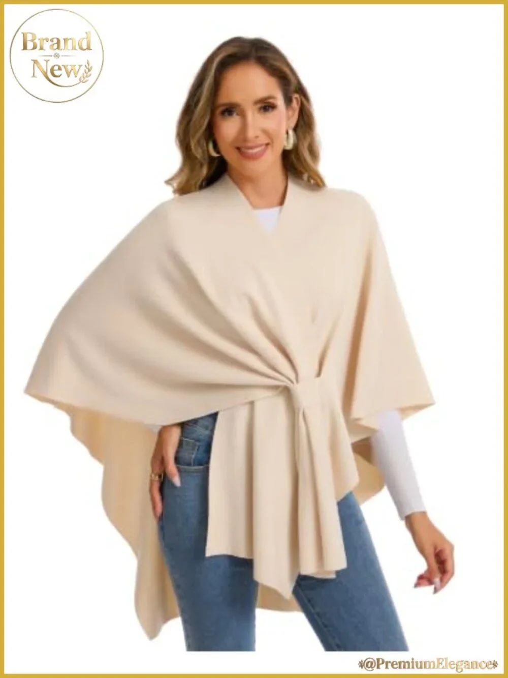 Cashmere Blend Knit Shawl Wrap Women Open Front Poncho Sweater